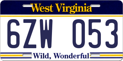 WV license plate 6ZW053