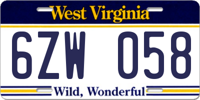 WV license plate 6ZW058