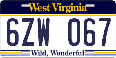 WV license plate 6ZW067