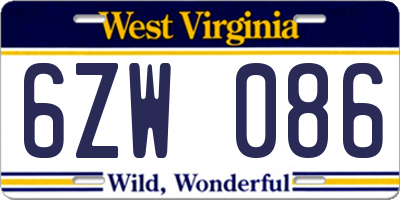 WV license plate 6ZW086