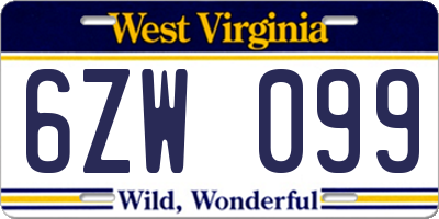 WV license plate 6ZW099