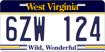 WV license plate 6ZW124
