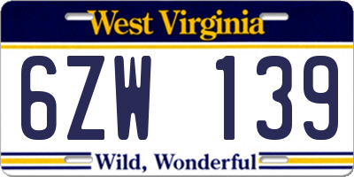 WV license plate 6ZW139