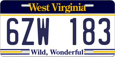WV license plate 6ZW183