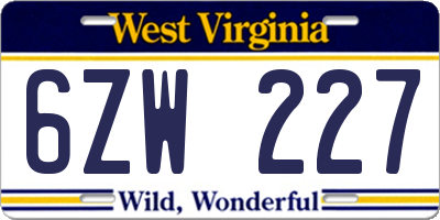 WV license plate 6ZW227