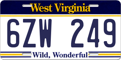WV license plate 6ZW249