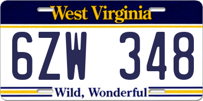 WV license plate 6ZW348