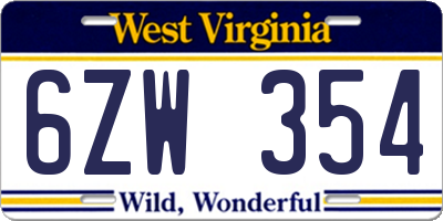 WV license plate 6ZW354