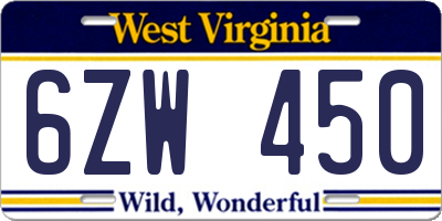 WV license plate 6ZW450