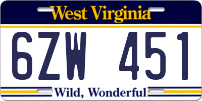 WV license plate 6ZW451