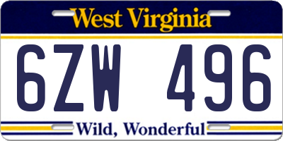 WV license plate 6ZW496