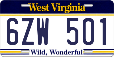 WV license plate 6ZW501