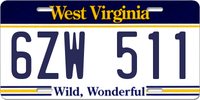 WV license plate 6ZW511