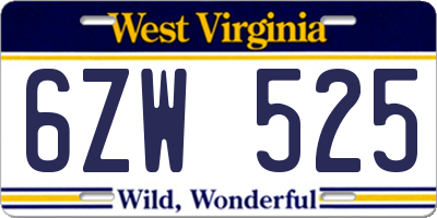 WV license plate 6ZW525