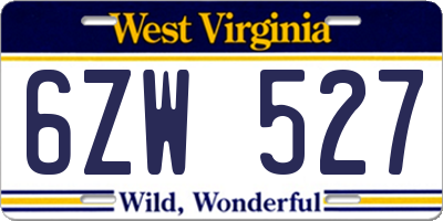 WV license plate 6ZW527