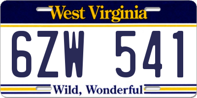 WV license plate 6ZW541