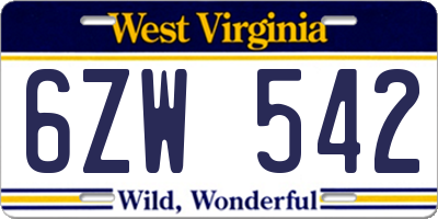 WV license plate 6ZW542