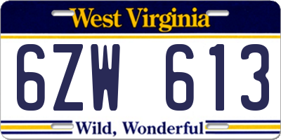 WV license plate 6ZW613
