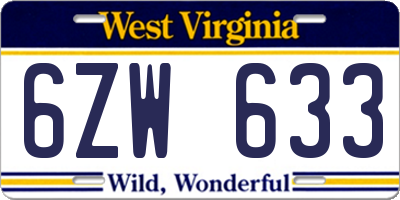 WV license plate 6ZW633