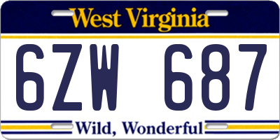 WV license plate 6ZW687