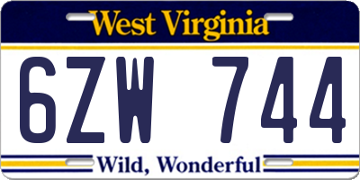WV license plate 6ZW744