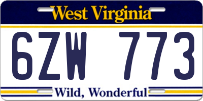 WV license plate 6ZW773