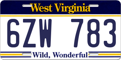 WV license plate 6ZW783