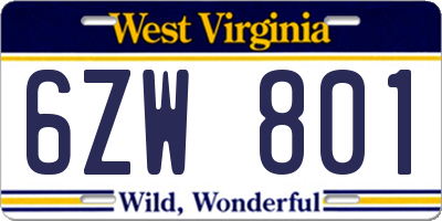 WV license plate 6ZW801