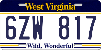 WV license plate 6ZW817