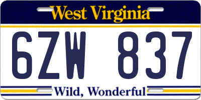 WV license plate 6ZW837