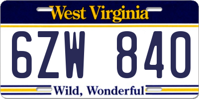 WV license plate 6ZW840