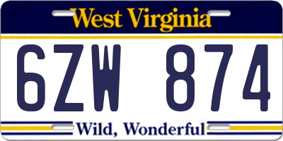 WV license plate 6ZW874