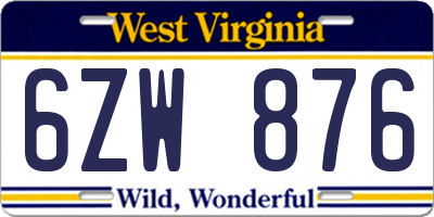 WV license plate 6ZW876