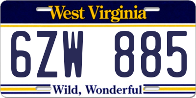 WV license plate 6ZW885