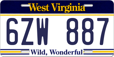 WV license plate 6ZW887