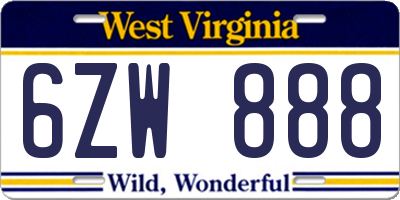 WV license plate 6ZW888