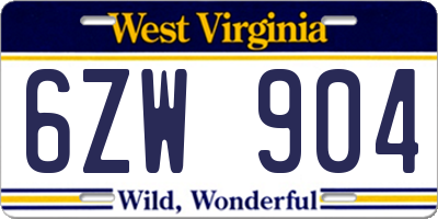 WV license plate 6ZW904