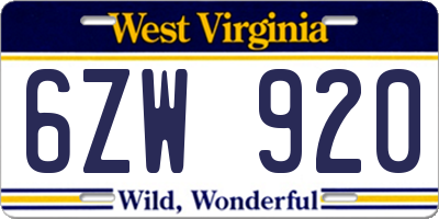WV license plate 6ZW920