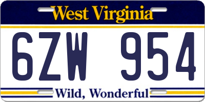 WV license plate 6ZW954