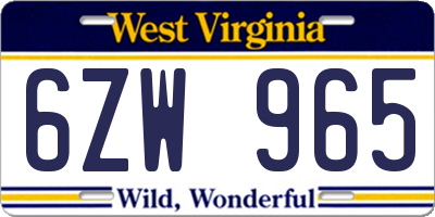 WV license plate 6ZW965