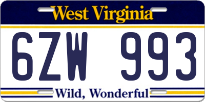 WV license plate 6ZW993