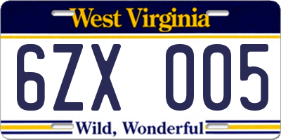 WV license plate 6ZX005