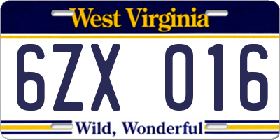 WV license plate 6ZX016