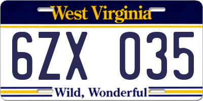 WV license plate 6ZX035