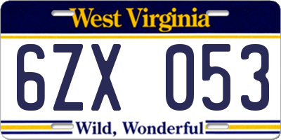 WV license plate 6ZX053