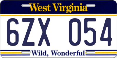 WV license plate 6ZX054