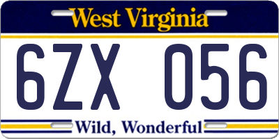 WV license plate 6ZX056