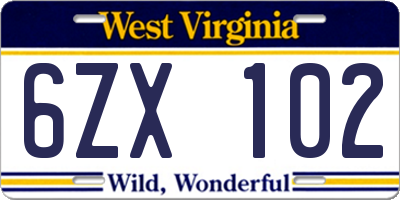 WV license plate 6ZX102