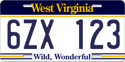 WV license plate 6ZX123