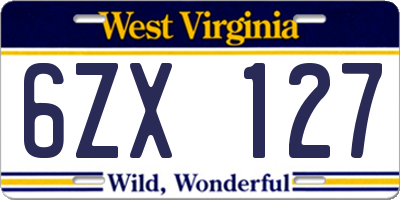 WV license plate 6ZX127